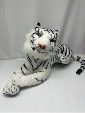 White Plush Tiger Stuffed Animal - Black Stripes